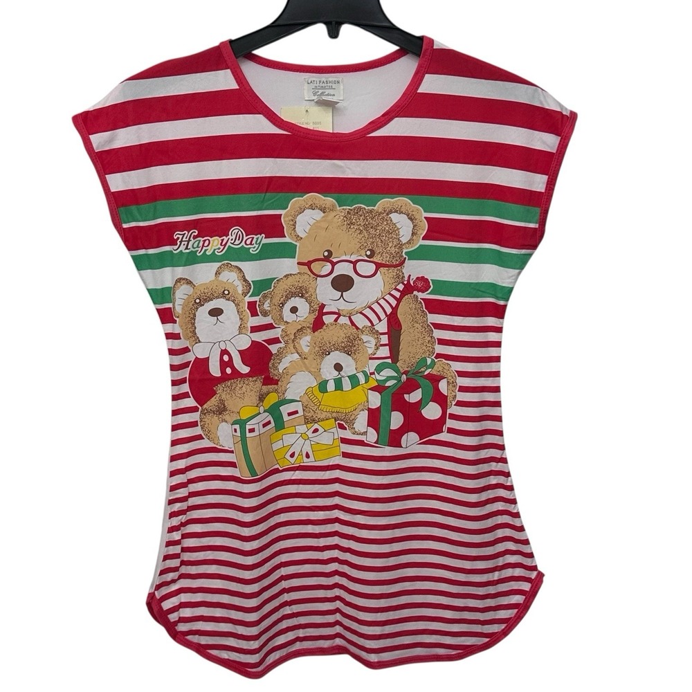 Lati Fashion Intimates Nightgown White And Red Women's Size Medium Christmas‎